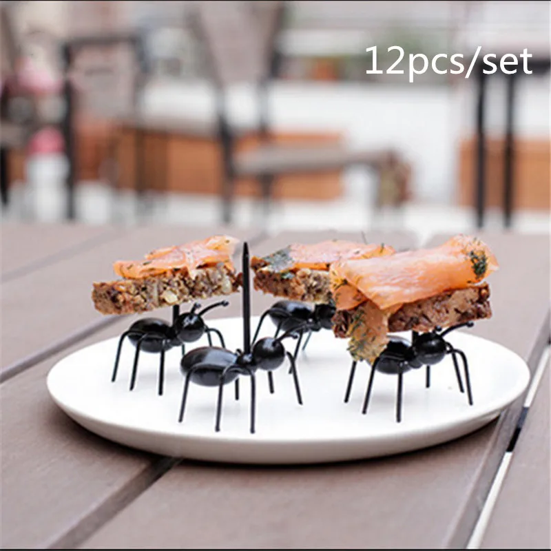 

12Pc Mini Ant Fruit Fork Plastic Fruit Decoration Kitchen Accessories Kitchen Bar Kids Dessert Forks Tableware Kitchen Gadgets