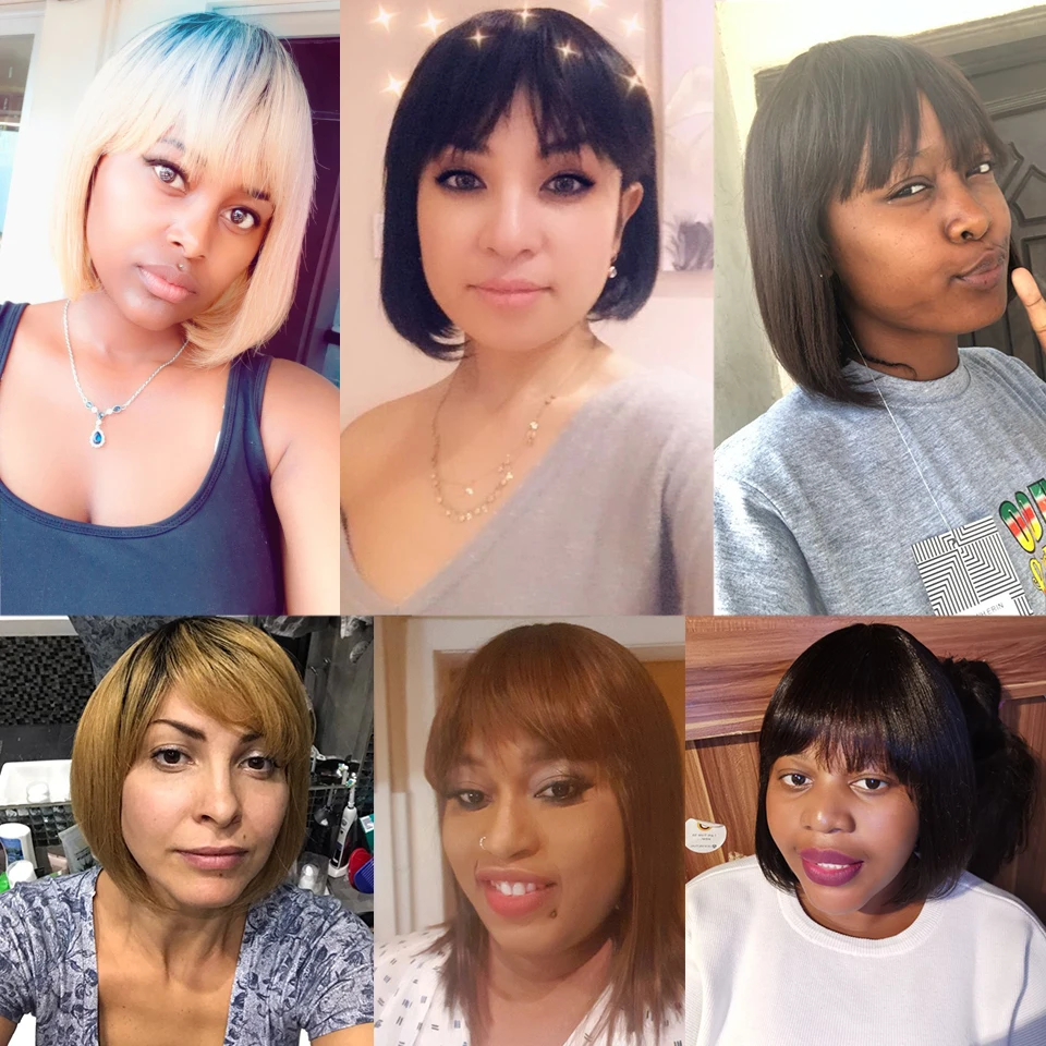 Гладкий короткий парик Боб парики Remy из человеческих волос с челкой бразильский