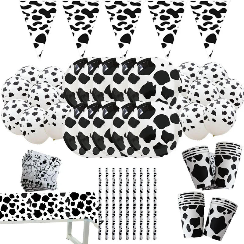 

Cows Happy Birthday Holiday Party Disposable Tableware Supplies Baby Show Paper Plate Cup Paper Towel BAG