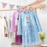 frozen anna elsa long sleeved princess dress autumn winter cotton mesh sequined baby girl dresses