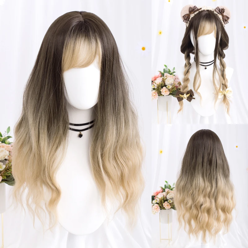 MSIWIGS Lolita Wig for Women Long Purple Blue Greeen Synthetic Hair with Bangs High Temperture Headgear