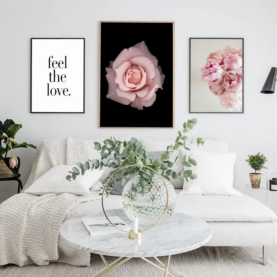 

Картина на холсте в скандинавском стиле, скандинавский Настенный декор с розовыми цветами, без рамки, художественные плакаты и принты в ска...