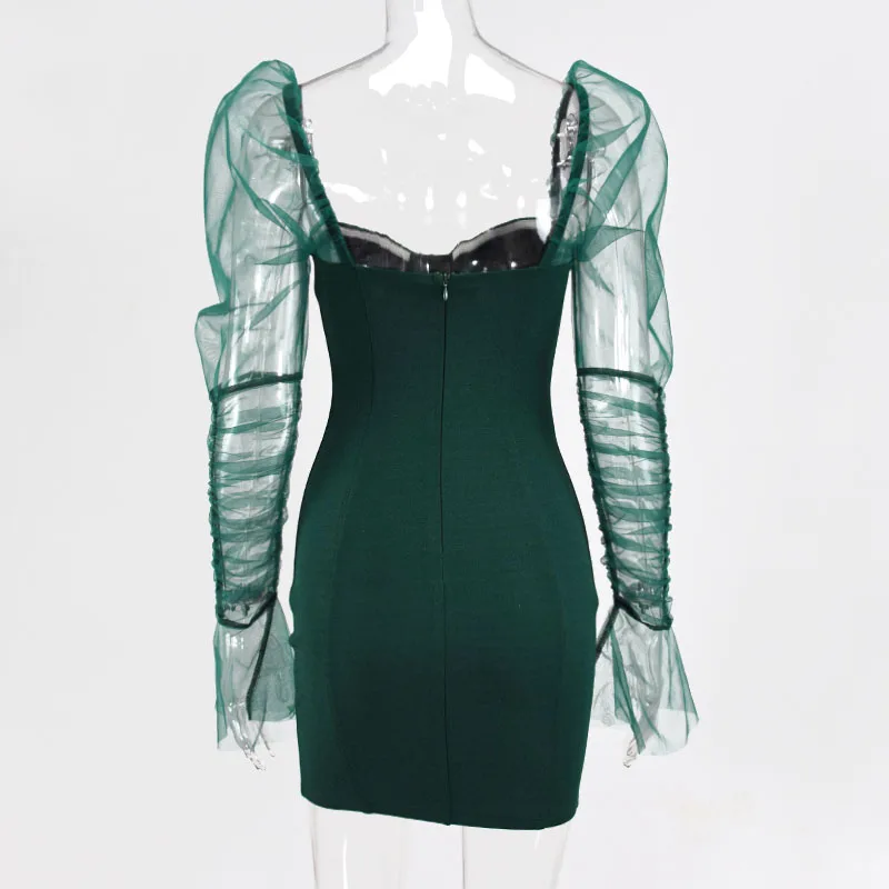 Женское Сетчатое платье с открытыми плечами длинным рукавом фонариком|Женские