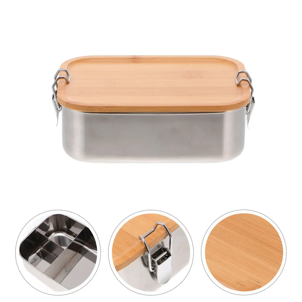 

1pc Lunch Crisper Preservation Container Bento Box Sushi Box with Wood Lid
