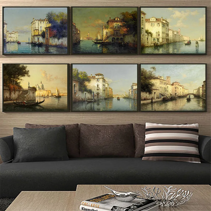 Курорты винтажный водный городок Венеция морской пейзаж картина маслом на