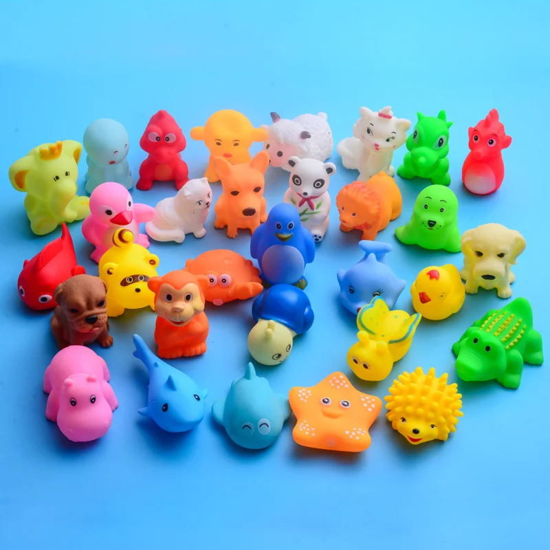 Juguetes de ba&ntilde;o de animales para ni&ntilde;os, juguetes Antiestr&eacute;s con sonido chirriante, de goma, pato, Rana, alivio del estr&eacute;s, 30/50 piezas-2