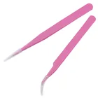 Прямые + изогнутые пинцеты для бровей и ресниц, инструменты для дизайна ногтей, розовые щипцы для захвата Стразы, искусственные инструменты