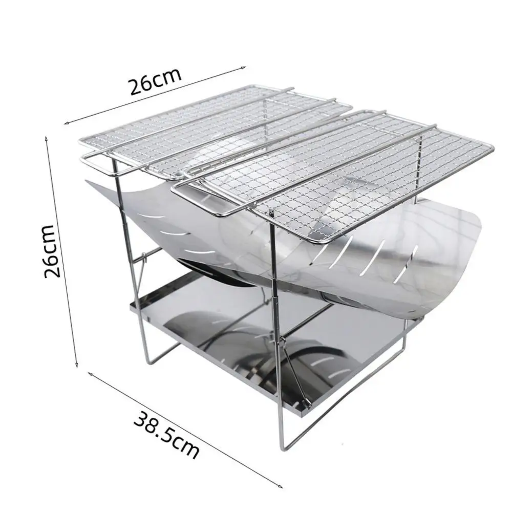 

Outdoor Portable Foldable Camping Stove Wood Stove Stainless Steel BBQ Grill Camping Grill with Grilling Net Wood Stove