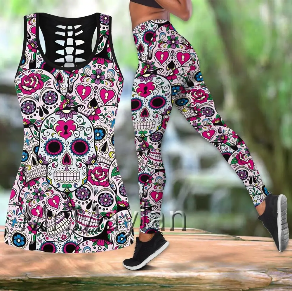 

3D Digital Printed Skull Flower Hollow Tanktop Women Sexy Vest Girls Fashion Tank tops Clothes ropa mujer Oversized Drop ship R8
