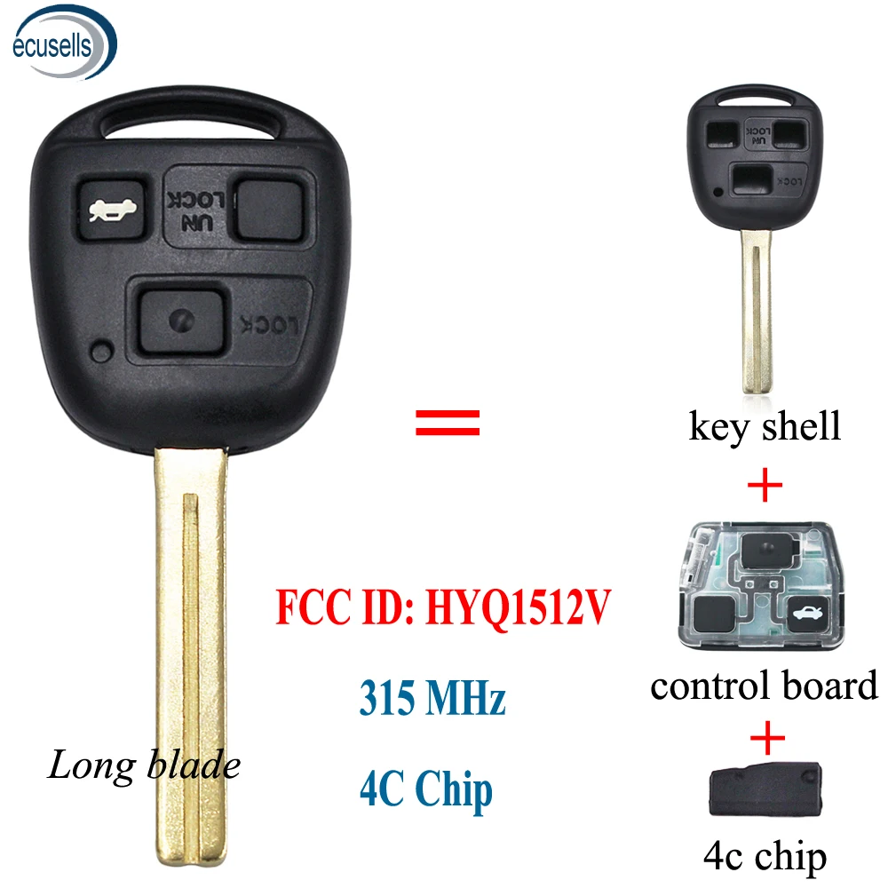 3 кнопки 314 4 МГц 4C Чип 315 дистанционный ключ для Lexus ES300 GS300 IS300 FCC:HYQ1512V длинный лезвие