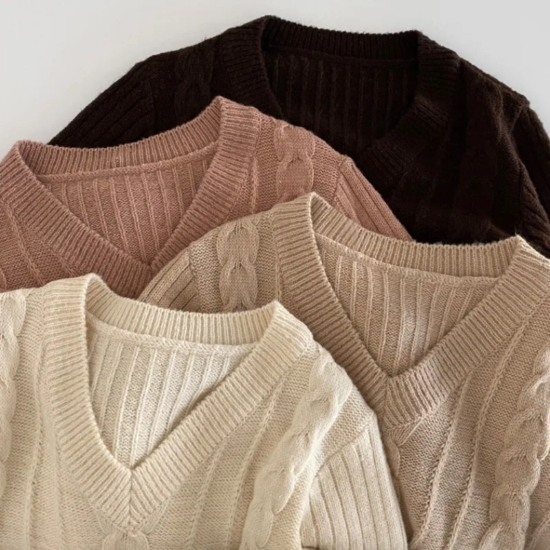 

KUSAHIKI V-neck Women Sweater Dress Korean Causal Solid A-line Mini Dresses 2021 Spring New Twisted Knitted Vestido Femme 6E789