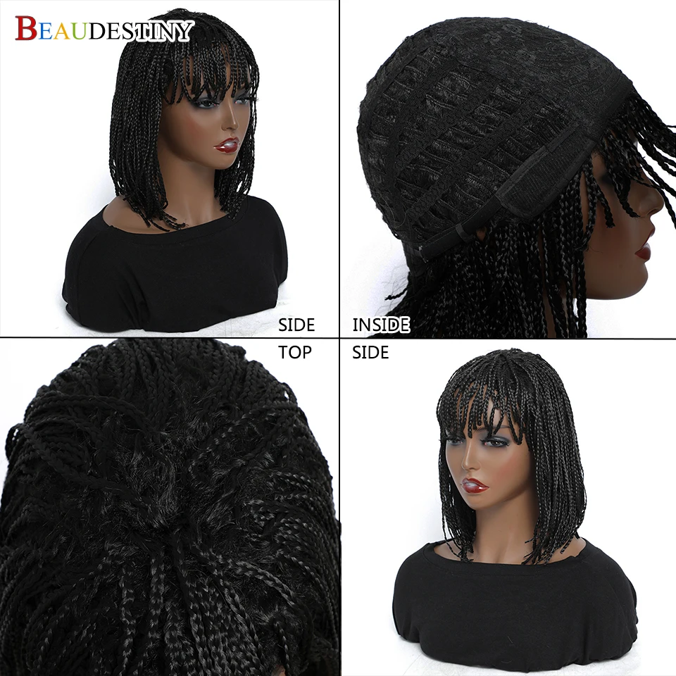 Beaudestiny Синтетический Плетеный парик с косичкой челкой короткий Боб для черных