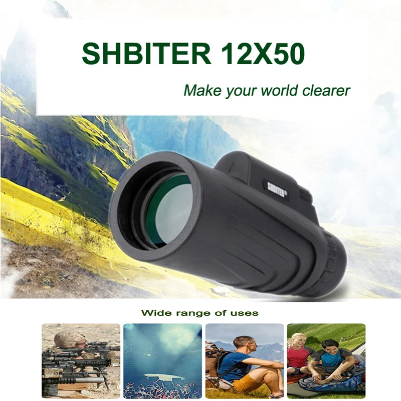 

SHBITER 12X50 Monocular Telescope HD Night Vision Bak4 Prism Scope with Phone Clip Tripod for hunting Birdwatching Telescope