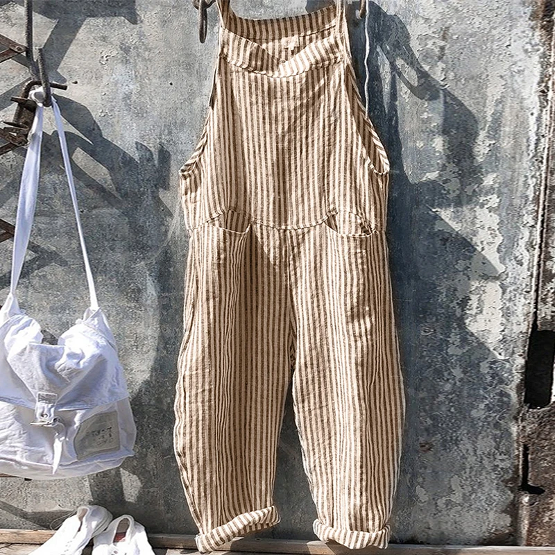 

Sexy Jumpsuits Women Sleeveless Striped Jumpsuit Pockets Striped Loose Trousers Wide Leg Pants Rompers