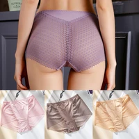 10 colorslarge size sexy transparent hollow lace high waist smooth ice silk ladies underwear boxer safety pants elastic panties