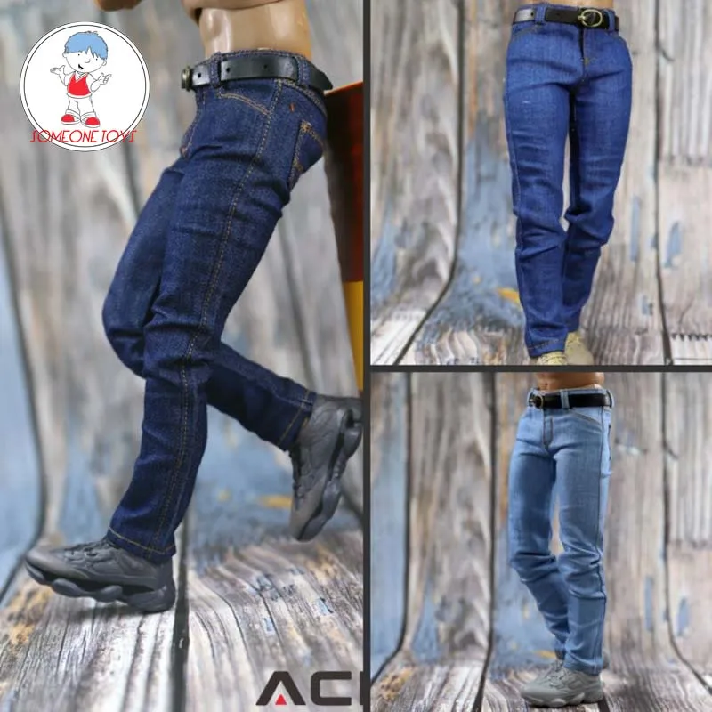 ACNTOYS 1/6 Scale Male Tight Jeans With Belt Dark/light Blue Color for 12 Inches Action Figures Dolls