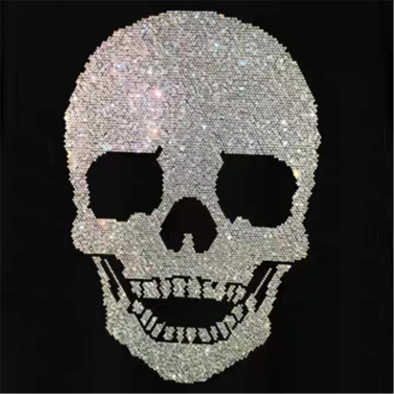 

Youth Fashion Pullover Rhinestone Shiny Oversized Knitted Skull Thickening Picture Body Men's Sweater Long Sleeve
