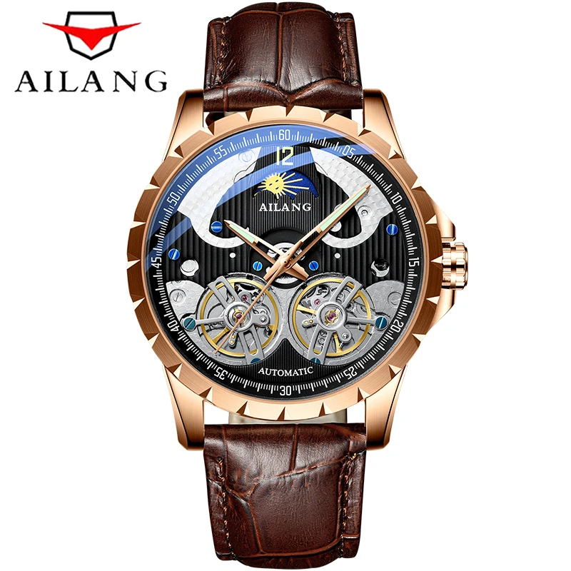 Бренд ailang мужские часы автоматические механические Tourbillon спортивные кожаные