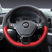 hand sewn leather suede car steering wheel cover set for volkswagen golf 7 sagitar passat lamando polo teramont car accessories
