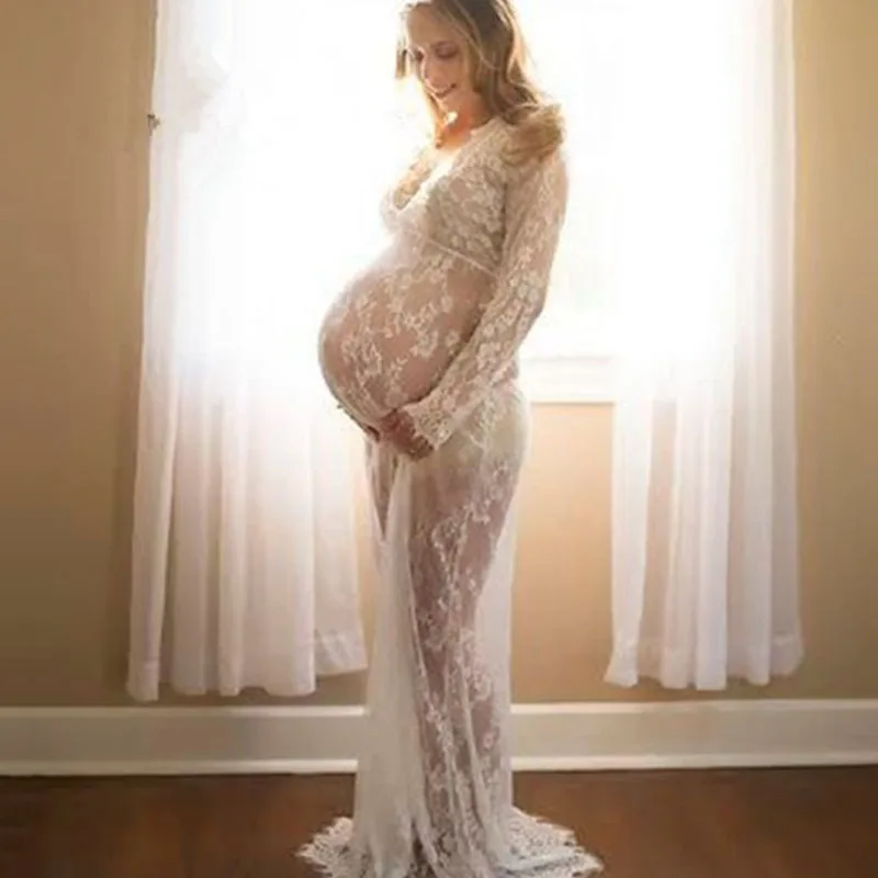 Maternity Dresses New Photography Props Flower Lace Dress Fashion V-neck Voile Summer Pregnant | Мать и ребенок