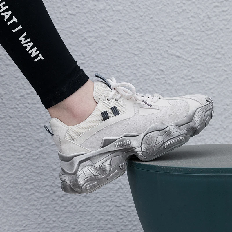 

ISNOM New Sneakers Women Flat Platforms Anti-Slip Woman Outdoor Trainers Female Lace Up Casual Shoes Zapatos De Mujer Shoes