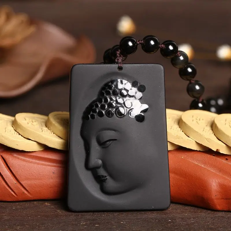 Натуральный Матовый обсидиан боковая подвеска Авалокитешвара для мужчин и