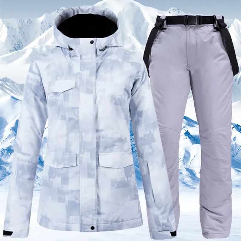 

Новый модный теплый лыжный костюм, женский ветрозащитный водонепроницаемый комплект из куртки и брюк для сноуборда, женская одежда для ход...