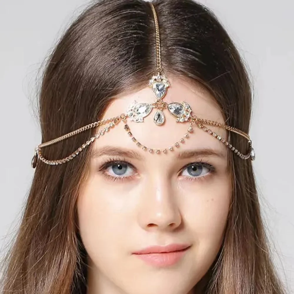 

Luxury Wedding Headpiece Bridal Rhinestone Head Chain Tiara Hair Crystal Jewelry Gift Women Forehead Headband Accessories