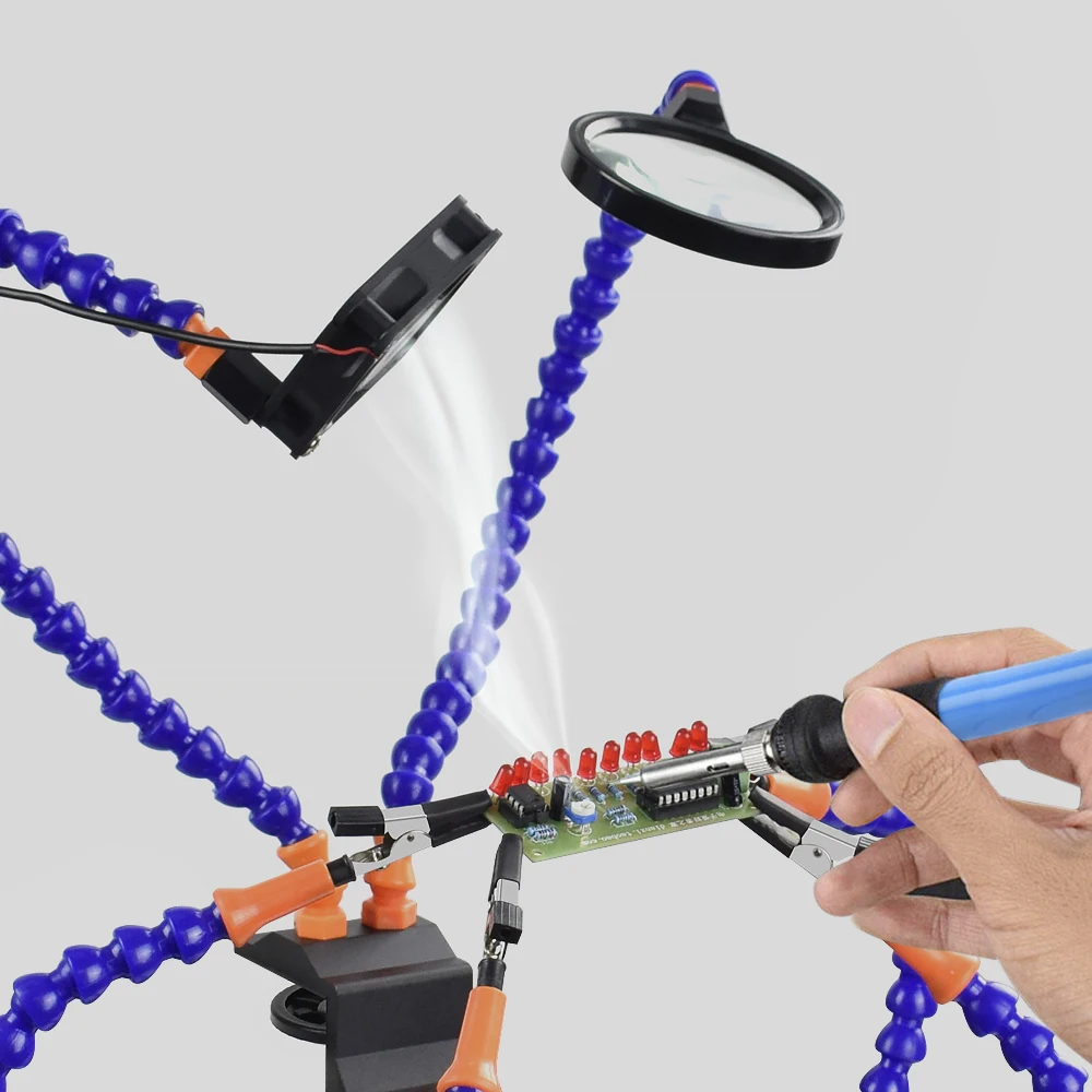 Toolour Soldering Helping Hand Third USB Flashlight Fan Magnifying Glass Flexible Arms Holder For Welding Repair | Инструменты