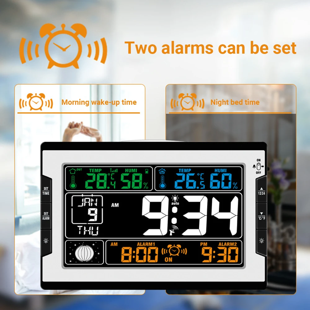 

Temperature Humidity Digital Multifunctional Clock Thermo-Hygrometer Thermometer Hygrometer Large Color Display with Backlight