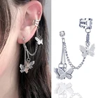 Ушной крючок из нержавеющей стали клипсы двойной Пирсинг Серьга Серьги, Модные Ювелирные изделия, бабочка клип серьги для женщин, ювелирные изделия для девушек