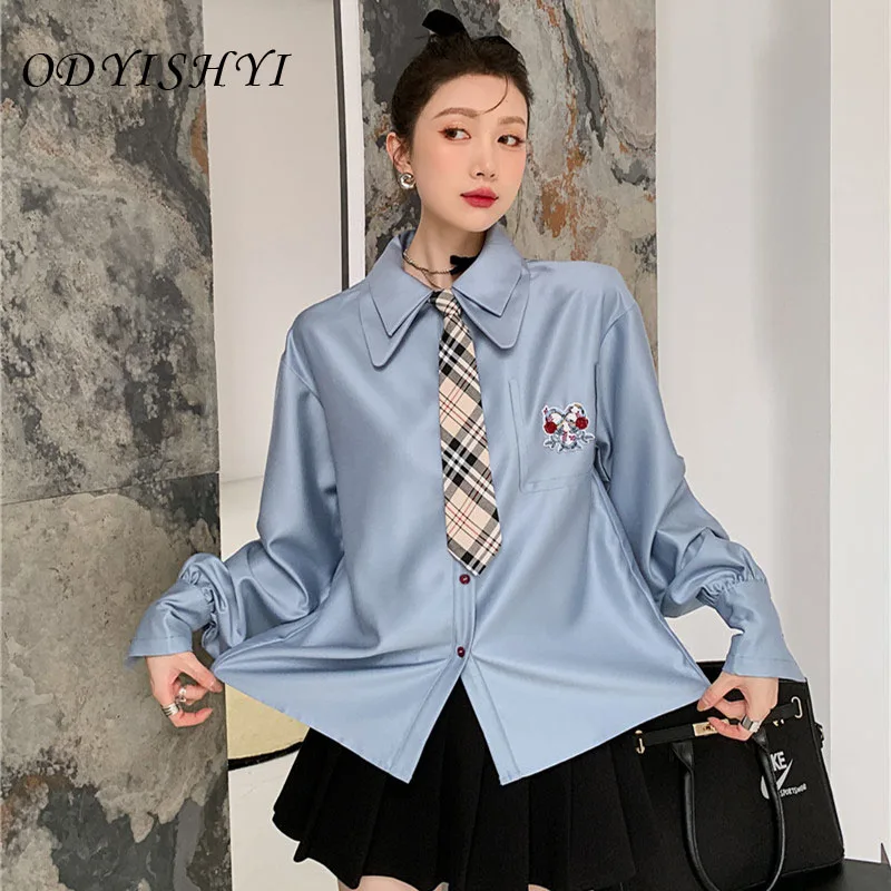 

Female Spring Autumn New Loose Embroidery Designed Shirt Women High Street Brand Slim Blouses Ladies French Style Tops ML201