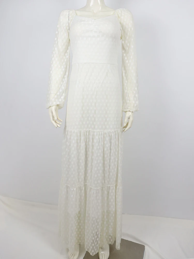 

White Wedding Square Neck Tiered Maxi Dress