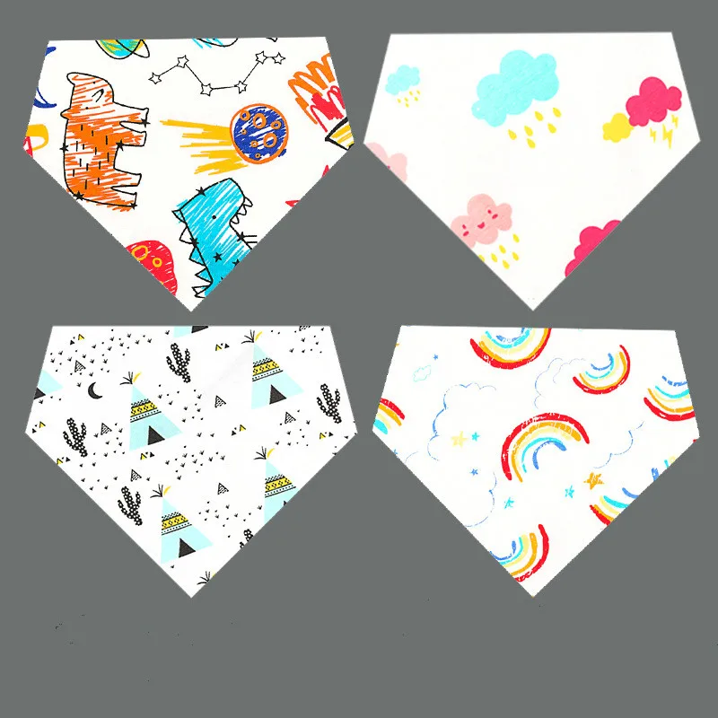 

Детские нагрудники, Слюнявчики из хлопчатобумажной ткани с двухсторонним рисунком, треугольные многоразовые нагрудники, Детские регулиру...