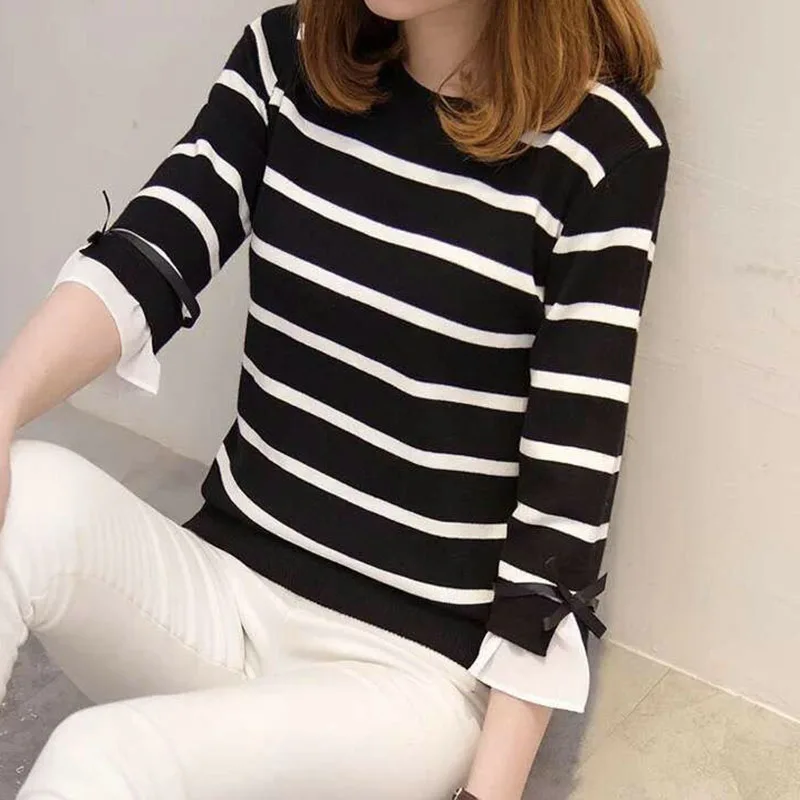 2020 женская футболка свободного покроя с круглым вырезом полосатая для женщин