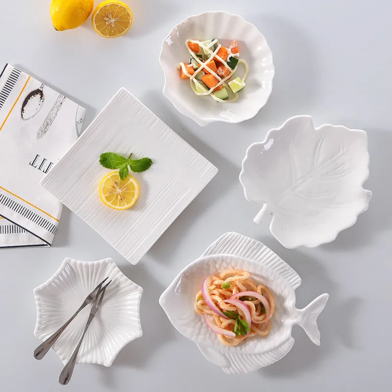 Креативная форма рыбы в форме листа модное милое блюдо для торта керамический