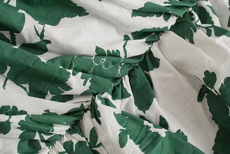 

Splend Moda Puff Sleeve Dress Women 2021 New Vintage Print Slim V-Neck Folds Bodycon Summer Dress For Women Zipper Vestido