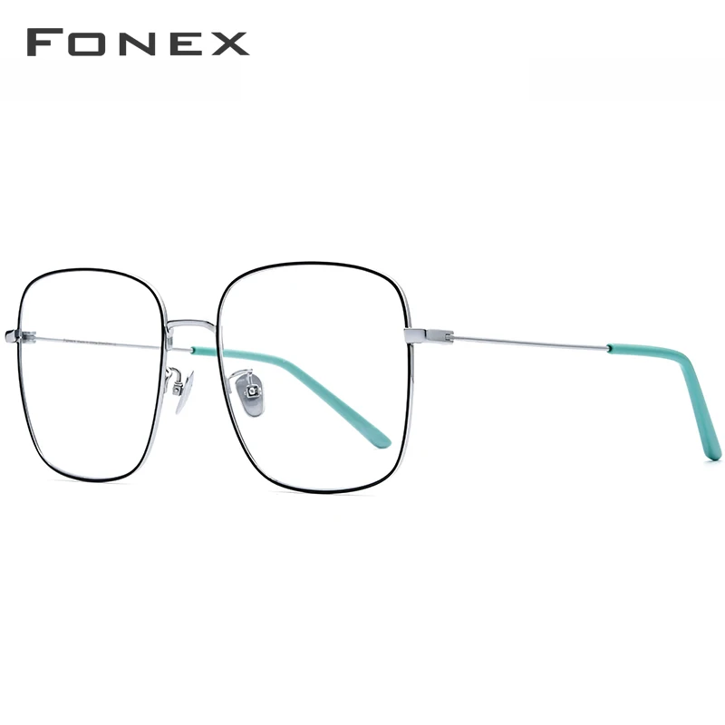 Black Silver Green FONEX Pure titanium очки для женщин негабаритных Близорукость Оптические очки по рецепту оправа для мужчин большие квадратные сверхлегкие очки 8520 - Цвет оправы: Black Silver Green