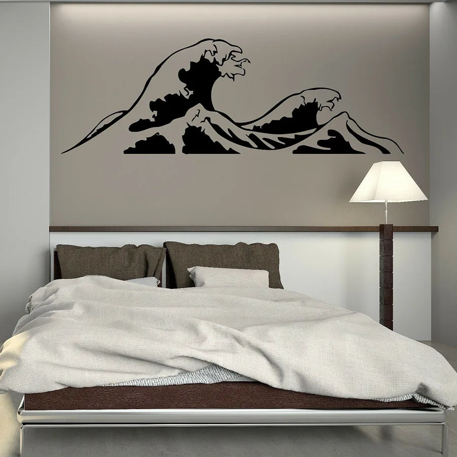 

Wall Decal Mountains Sea Ocean Waves Surfing Beach Style House Decor for Bedroom Bathroom Office Wall Vinyl Sticker Mural S1180