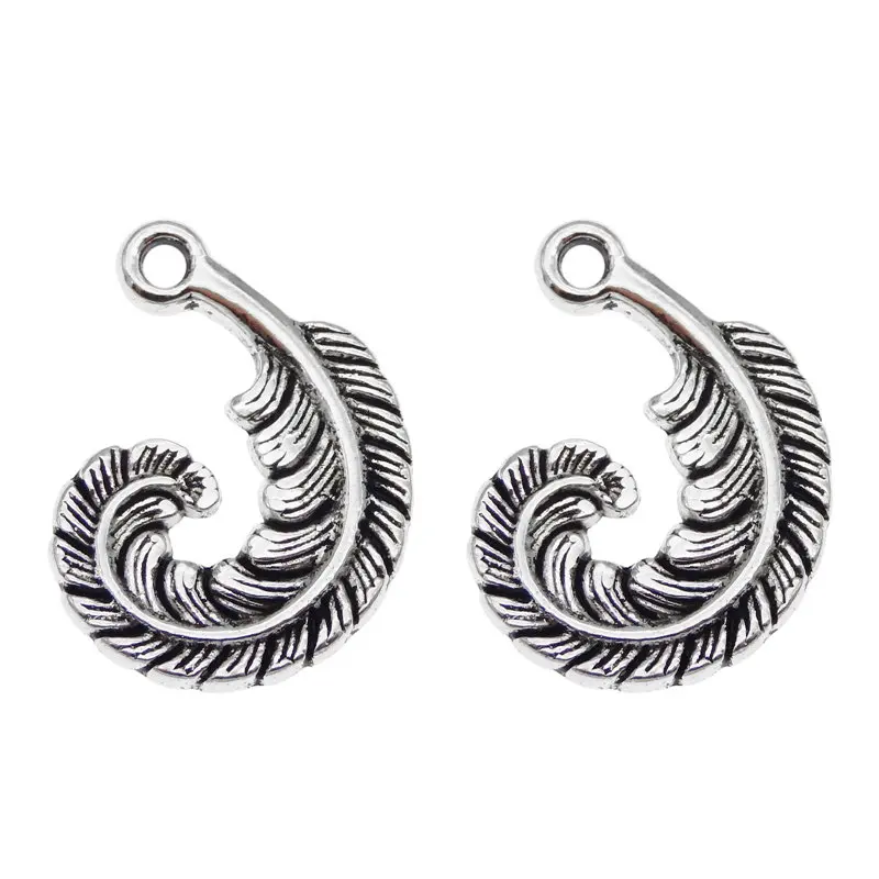 

Julie Wang 15PCS Curved Feather Charms Antique Silver Color Zinc Alloy Pendants Bracelet Jewelry Making Accessory