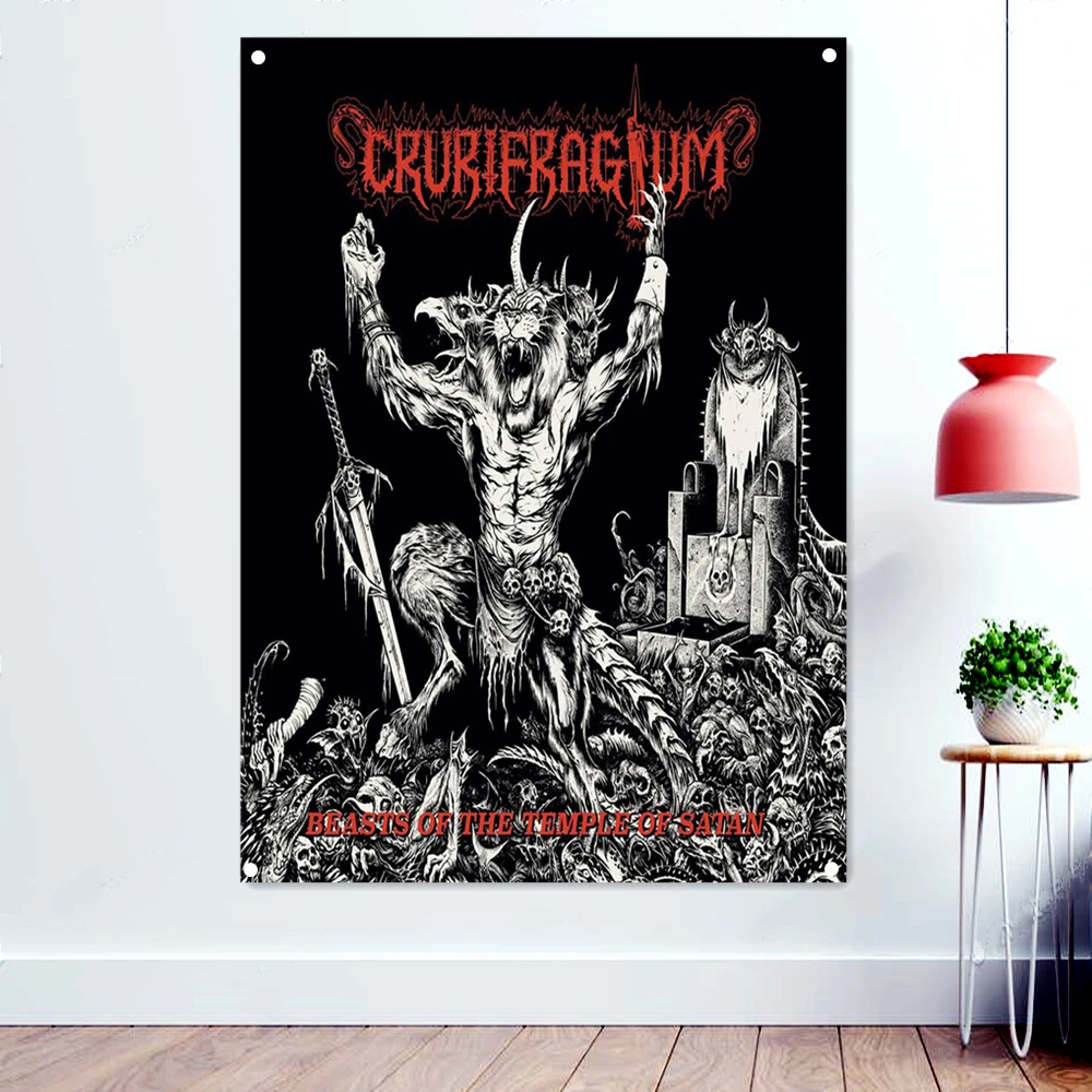 

Scary Devil Hanging Cloth Death Metal Artist Flags Tapestry Dark Art Poster Terrible Demon Banners Black/White Skull Wallpaper