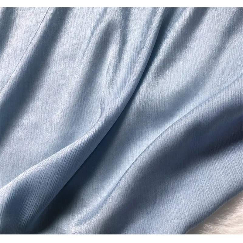 

CF934 Crinkle Cloth Silk Linen/Shiny Blue Luxury Ripple High-ranking Custom Fabric Illuminant Elastic Fabric For Women