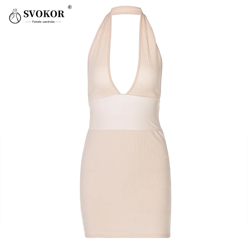 

SVOKOR V-Neck Sleeveless Bodycon Mini Dress Basic Women Summer Black Backless Party Sexy Elegant Solid Clubwear 2021 Dresses