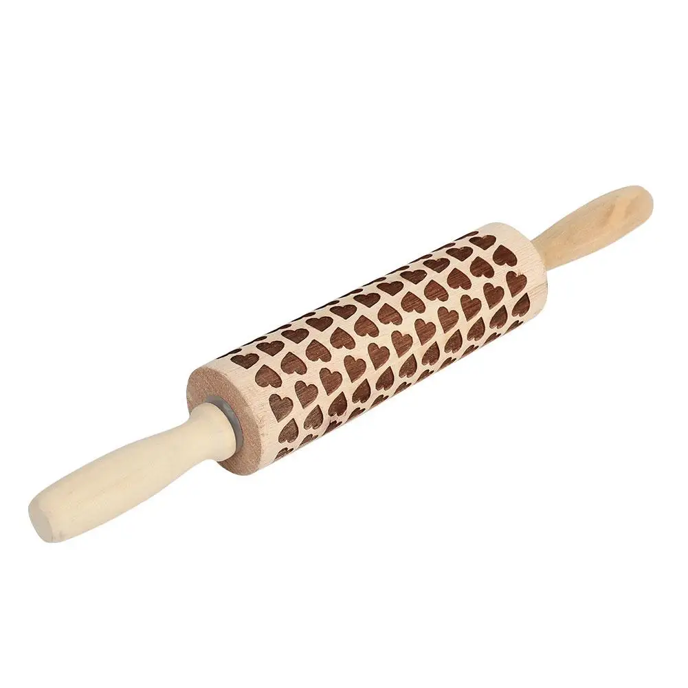 

Christmas Rolling Pin Wooden Embossing Baking Cookies Noodle Biscuit Fondant Cake Dough Patterned Roller Snowflake Deer Kitchen