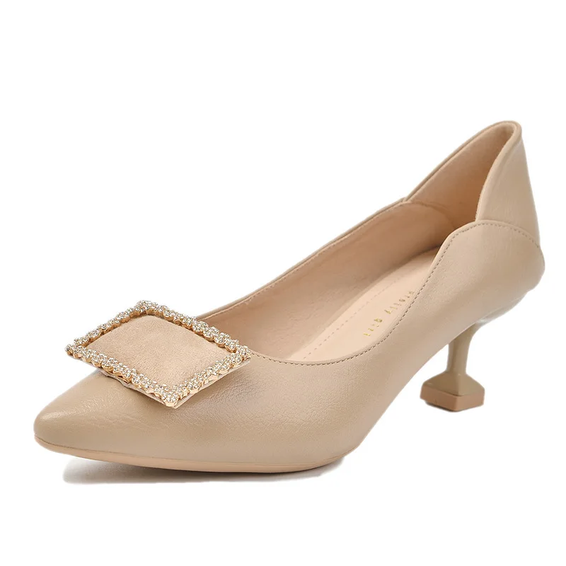 

Retro Women Shoes 2021 Sandals Ladies Slip On Gold Heels Navy Blue Pumps Work Dress Professional Shallow Mouth Pointed Wedge La