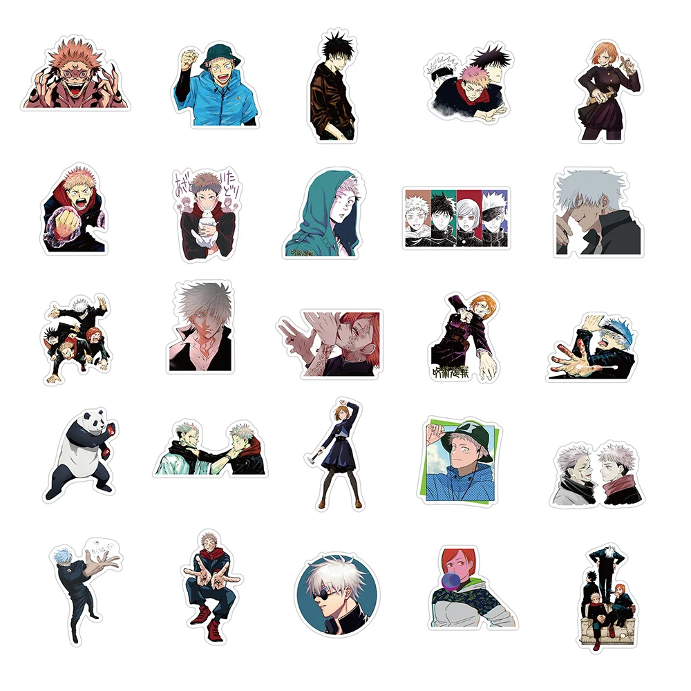 50pcs jujutsu kaisen anime stickers pack for diy stationery guitar bicycle skateboard phone laptop suitcase waterproof sticker free global shipping