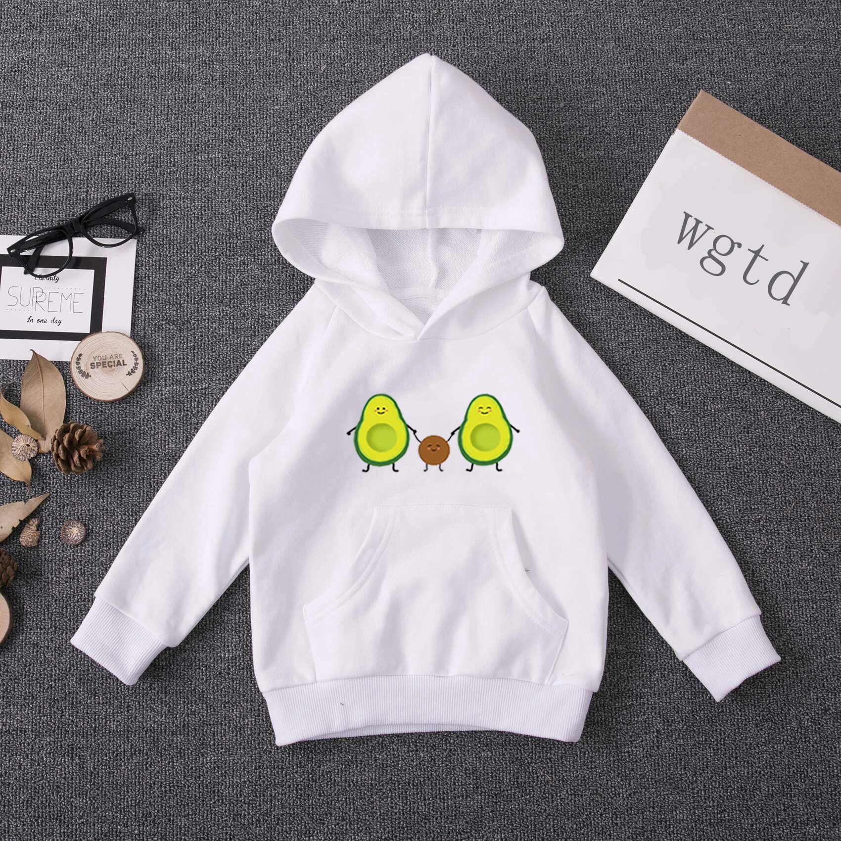 Детские толстовки с капюшоном Kawaii принтом авокадо для малышей Новинка Сезон