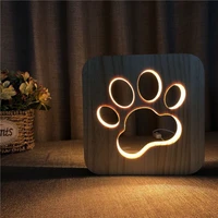 3d wooden night light creative hollow photo frame lights cat paw footprint bedside lamp bedroom decoration lighting friend gift