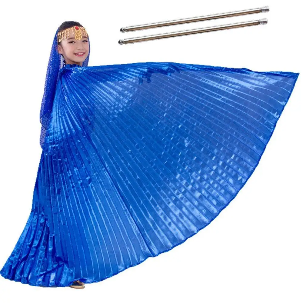 Royal Blue Крылья для танца живота, детские костюмы для танца живота, Болливуд, крылья для танца живота, золотые крылья для девочек, детские 11 цветов с палочками - Цвет: Royal Blue