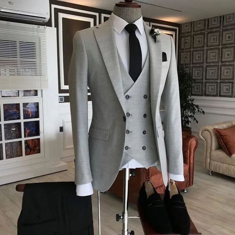 

Dark Grey Men Suits Slim Fit Tuxedos 3 Pieces Costume Homme Wedding Blazer For Men Vestidos De Fiesta Groom Prom Set